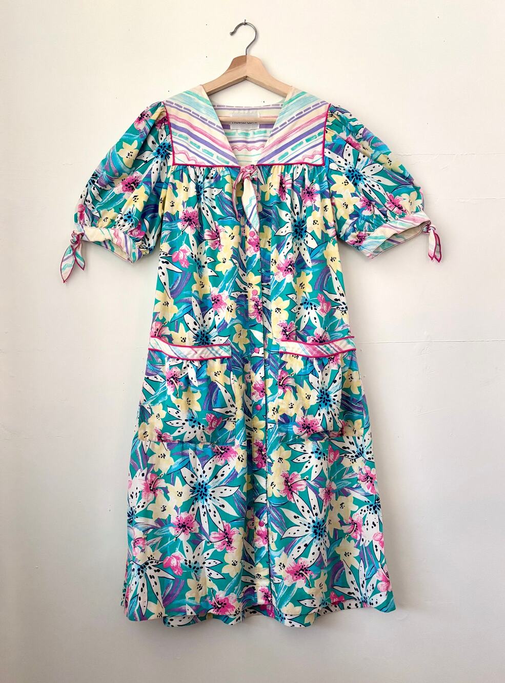 Vintage OOAK Floral House Dress Muumuu Tropical Maximalist Dopamine- Large